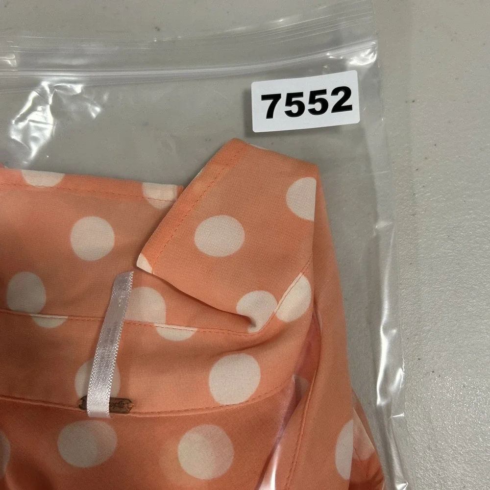 Free People Blouse Top Women Size XS Peach Polka Dot Roll Tab Sleeve